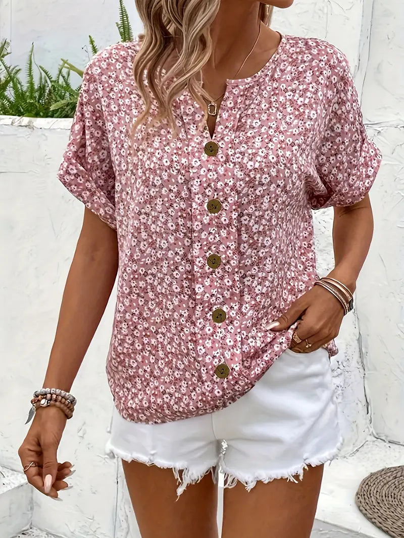 Charis™ - Florale Bluse mit Knopfleiste