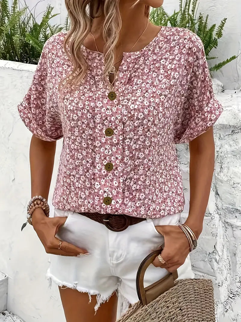 Charis™ - Florale Bluse mit Knopfleiste