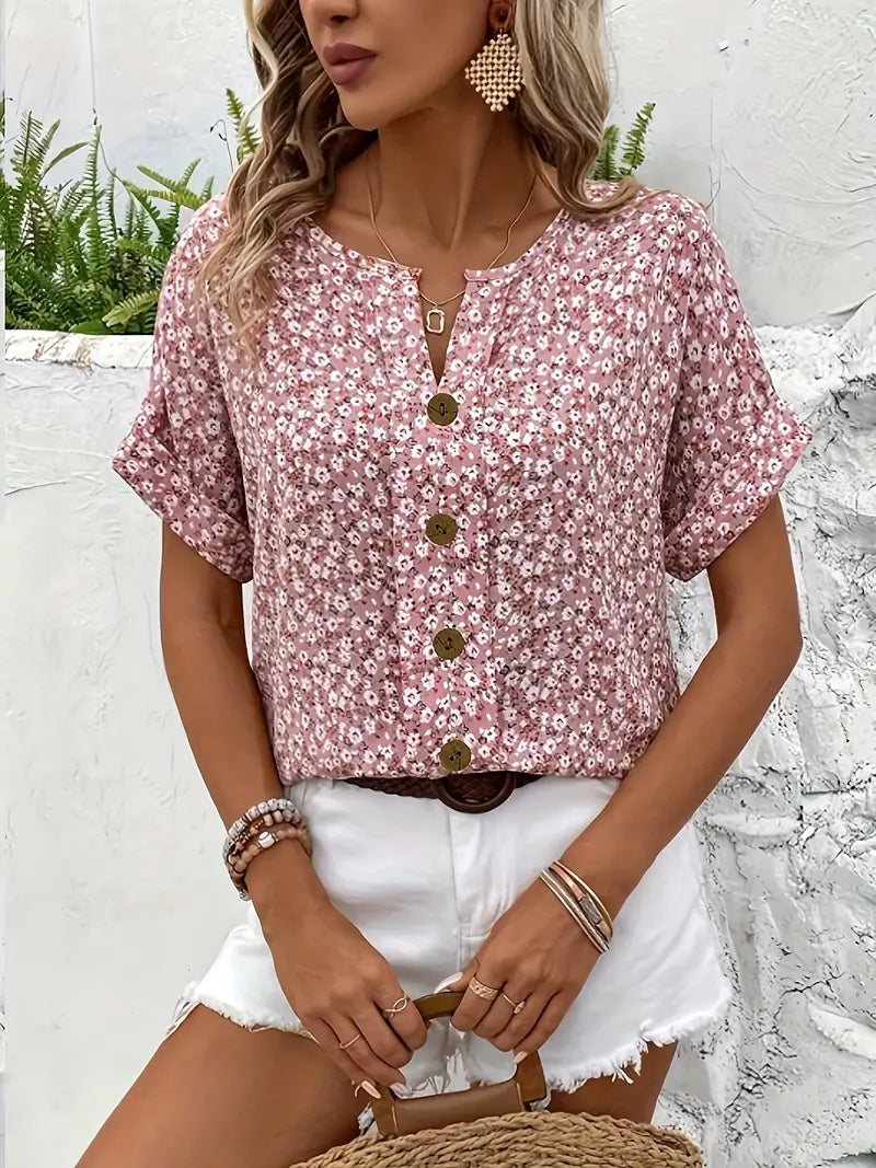 Charis™ - Florale Bluse mit Knopfleiste