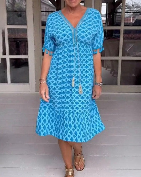 Aisha™ Bequemes Lockeres V-Ausschnitt Midi-Kleid