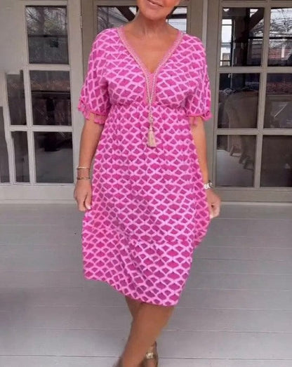 Aisha™ Bequemes Lockeres V-Ausschnitt Midi-Kleid