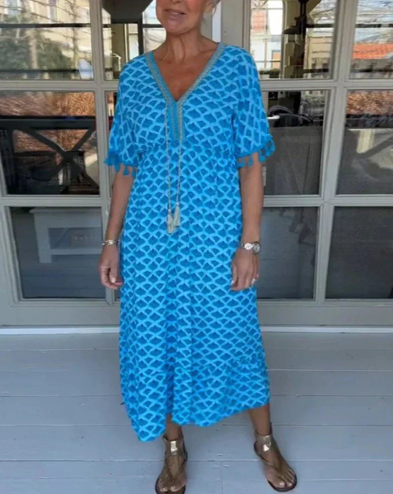 Aisha™ Bequemes Lockeres V-Ausschnitt Midi-Kleid