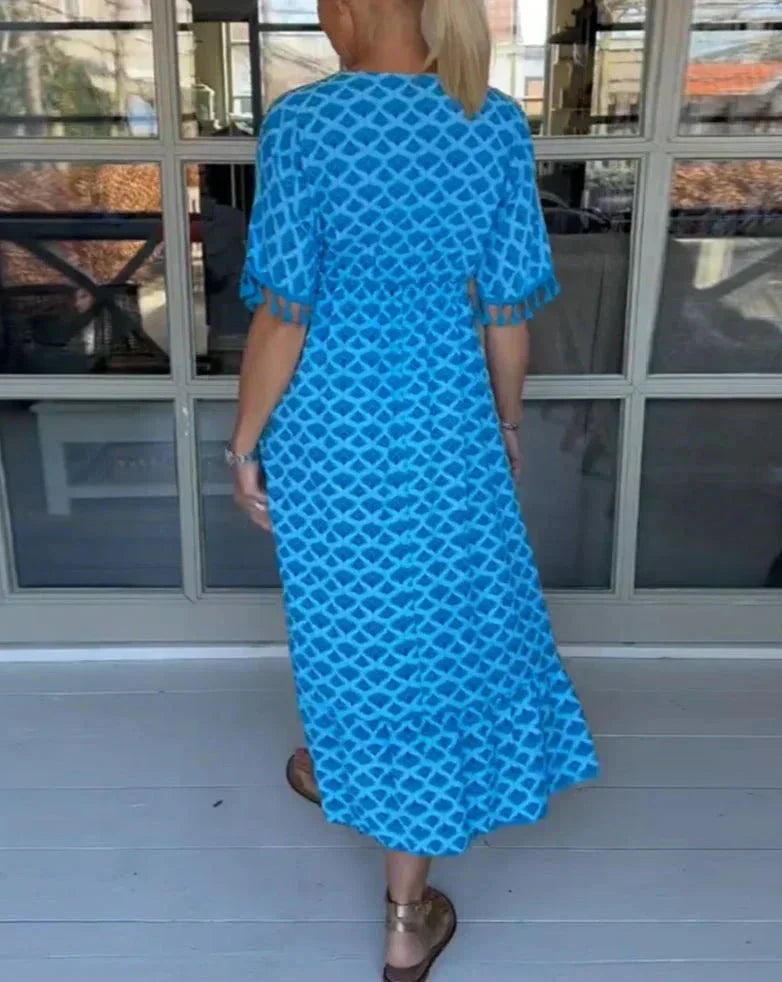 Aisha™ Bequemes Lockeres V-Ausschnitt Midi-Kleid