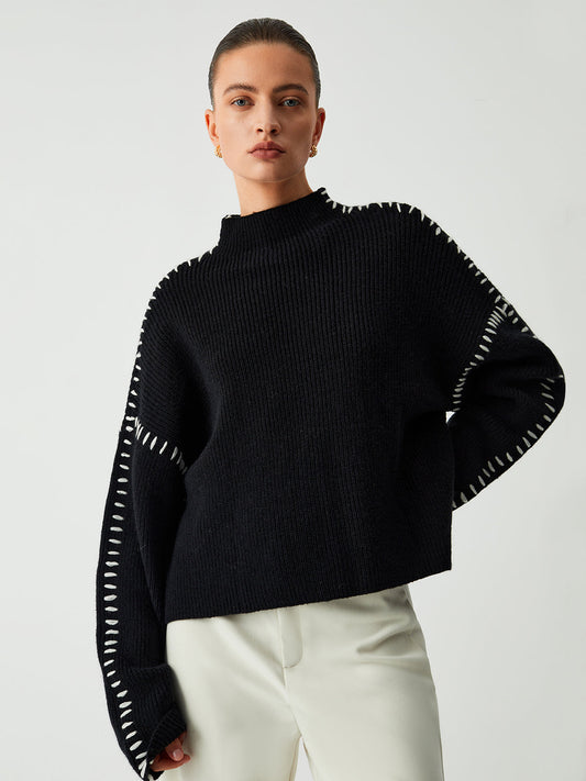 Alma | Oversized Rollkragenpullover mit Piqué-Details