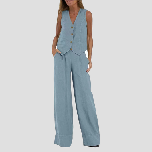 Aira™ - Weste mit Knöpfen & Weite Hose Set