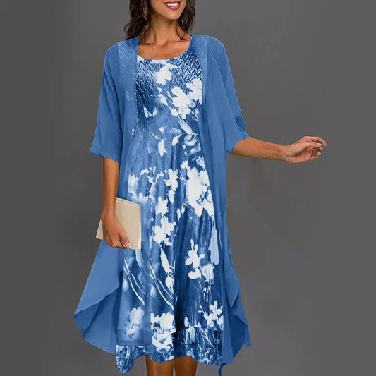 Aria™ - Elegantes Blumenmuster Kleid Zweiteiliges Set