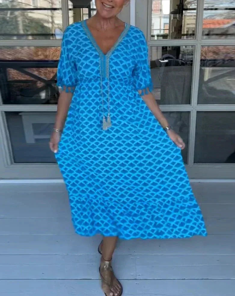 Aisha™ Bequemes Lockeres V-Ausschnitt Midi-Kleid