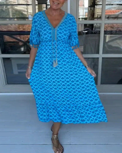 Aisha™ Bequemes Lockeres V-Ausschnitt Midi-Kleid