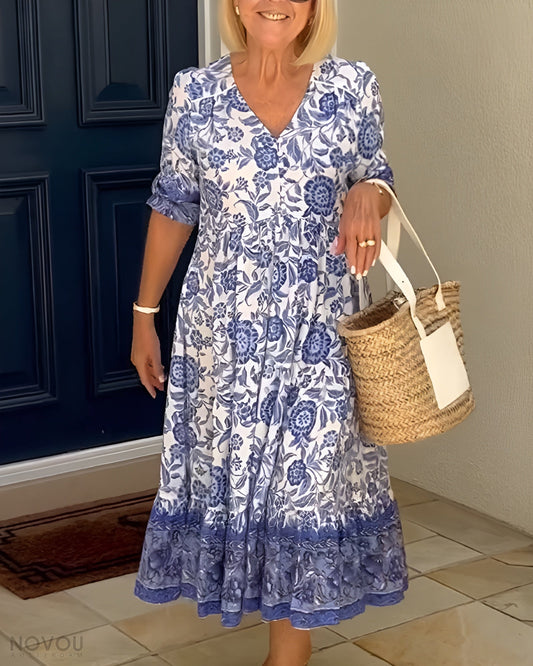 ARIA ™- Elegantes Blumen-Kleid mit V-Ausschnitt